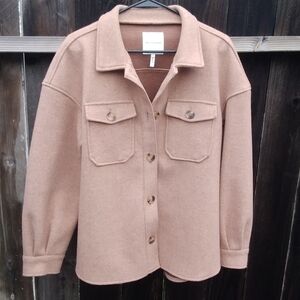 Avec Les Filles Jacket Shacket Womens L Car Coat Soft Knit Tan Camel Large Boxy